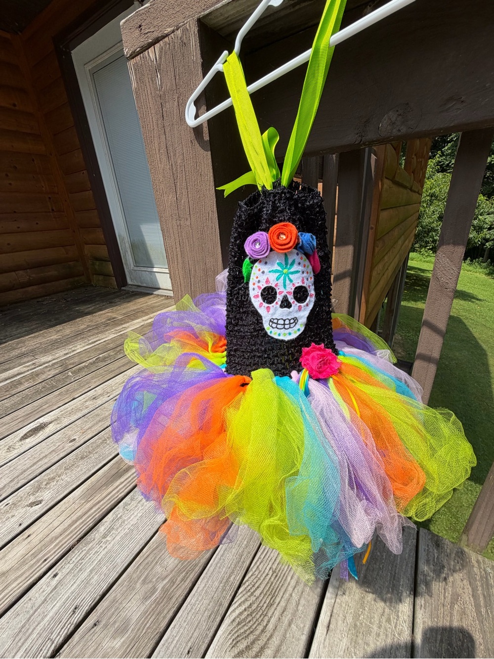 Kids Sugar Skull Rainbow Tutu Costume - Black Bodice